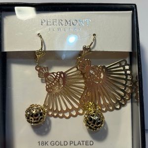 PEERMONT 18K Gold Plated Jewelry Earrings Set of Two Dangle/ Filigree Studs
